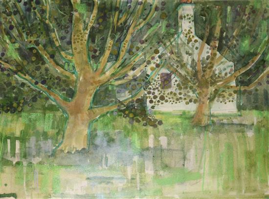 Robert Taverner (1920-2004) watercolour, House and trees, signed 32 x 43cm.